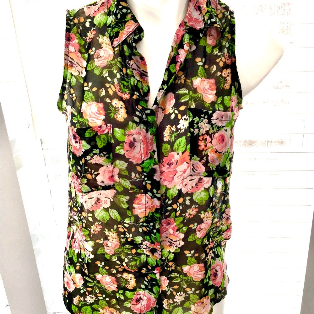 Ambience Apparel floral women top sleeveless SZ SM
